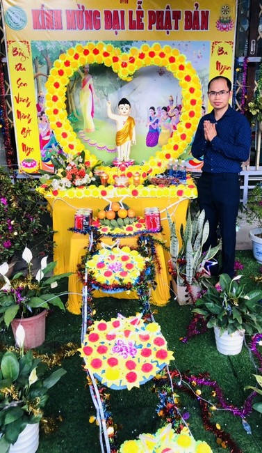 Dong Cao Pagoda granting the merit certificate to Buddhists having  the design of Lumbini garden at home.